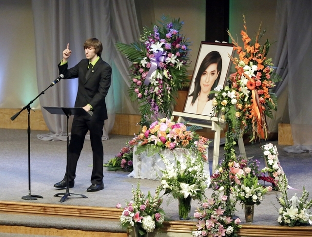 Marcus Grimmie gestures to his sister during memorial service for Christina Grimmie, at Fellowship Alliance Chapel in Medford, N.J. on June 17, 2016.  Grimmie, the Voice contestant & You Tube  ...
