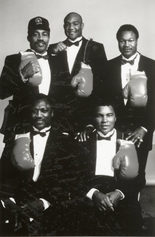 Five former world heavyweight champions: Ken Norton, top left, George Foreman, middle, Larry Holmes, top right, Joe Frazier, bottom left, Muhammad Ali, bottom right.  (Las Vegas Review-Journal File)