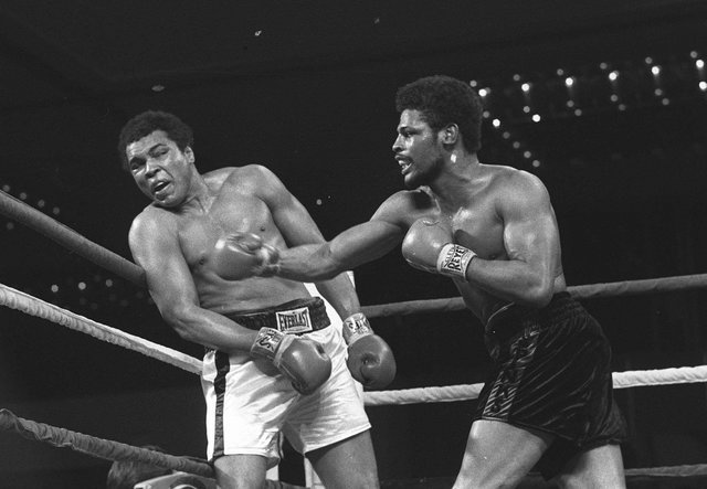 Leon Spinks connects with a right hook to Muhammad Ali, in this Feb.16, 1978 file photo taken during the late rounds of their championship fight in Las Vegas.  (AP Photo, File)