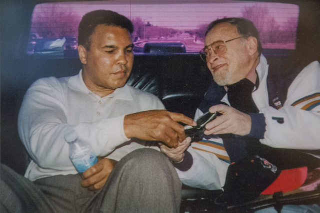 Long time sports writer Jerry Izenberg,right, with boxing great Muhammad Ali in 1991. He will be inducted to the international Boxing Hall of Fame on June 12. (Courtesy photo)