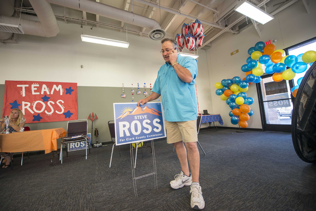 Steve Ross makes phone calls during the Steve Ross for Clark County Commissioner District B campaign on Tuesday, June 14, 2016 at his campaign headquarters in Las Vegas. (Jacob Kepler/Las Vegas Re ...