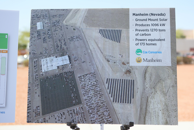 A photo of the Manheim Nevada ground mount solar display is shown during a news conference at Cox Las Vegas on Monday, June 20, 2016, in Las Vegas. Ronda Churchill/Las Vegas Review-Journal