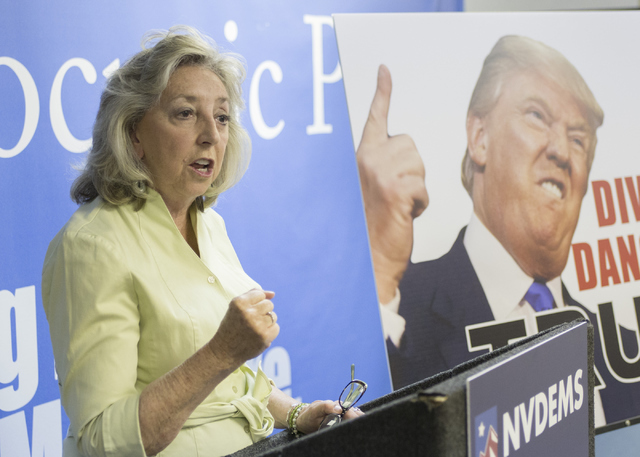 Congresswoman Dina Titus speaks during a press conference held at the Nevada State Democratic Party headquarters in Las Vegas on Friday, June 17, 2016. (Richard Brian/Las Vegas Review-Journal)