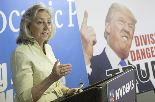 Congresswoman Dina Titus speaks during a press conference held at the Nevada State Democratic Party headquarters in Las Vegas on Friday, June 17, 2016. (Richard Brian/Las Vegas Review-Journal)