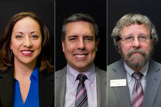 Candidates for State Board of Education District 3, Felicia Ortiz (incumbent), Dave Hales, and Berry Herr. Photographed at the Las Vegas Review-Journal offices in 2016. (Daniel Clark and Jason Ogu ...
