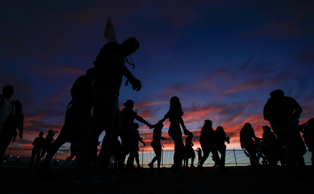 Attendees arrive for the first night of Electric Daisy Carnival at the Las Vegas Motor Speedway in Las Vegas on Friday, June 17, 2016. (Chase Stevens/Las Vegas Review-Journal) Follow @csstevensphoto