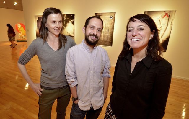 Three of the "Five" -- former UNLV artists-in-residence Erin Cosgrove, left, David Gilbert and Deborah Aschheim -- attend the recent opening of the exhibit at UNLV's Barrick Museum. Bill Hughes/La ...