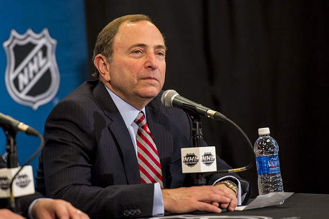 NHL commissioner Gary Bettman addresses media during a news conference at the MGM Grand Garden Arena in Las Vegas on Wednesday, June 24, 2015. (Joshua Dahl/Las Vegas Review-Journal)
