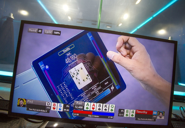 A video monitor shows a video poker screen during the 2016 GPI World Cup at Mediarex Sports & Entertainment in Las Vegas on Friday, June 17, 2016. (Jeff Scheid/Las Vegas Review-Journal) Follow ...