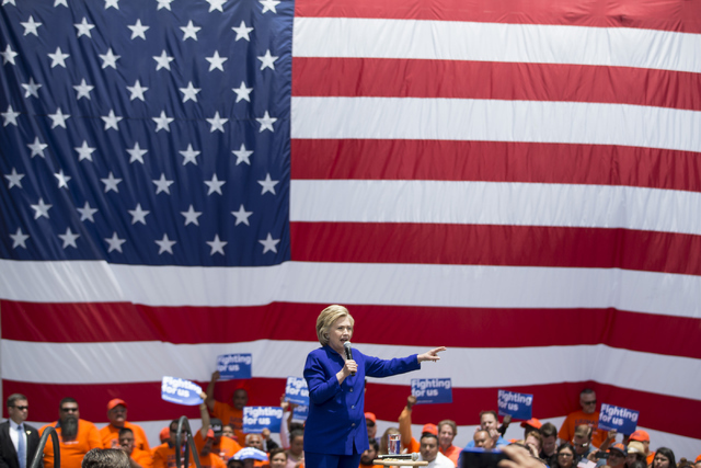 Democratic presidential candidate Hillary Clinton speaks during a campaign rally at Plaza Mexico on Monday, June 6, 2016, in Lynwood, Calif. Erik Verduzco/Las Vegas Review-Journal Follow @Erik_Ver ...