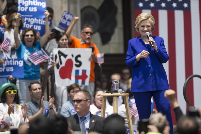 Democratic presidential candidate Hillary Clinton speaks during a campaign rally at Plaza Mexico on Monday, June 6, 2016, in Lynwood, Calif. Erik Verduzco/Las Vegas Review-Journal Follow @Erik_Ver ...