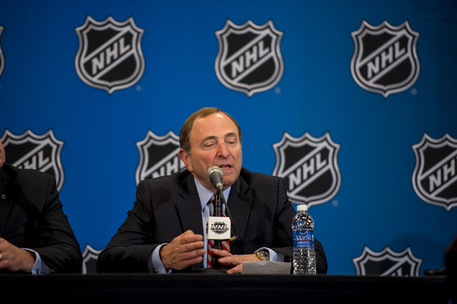 NHL Commissioner, Gary Bettman, addresses media during a news conference at the MGM Grand Garden Arena in Las Vegas on Wednesday, June 24, 2015. (Joshua Dahl/Las Vegas Review-Journal)