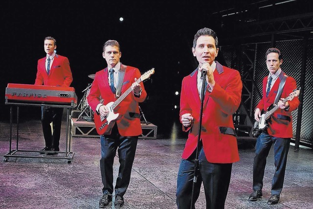 Rob Marnell, from left, Deven May, Travis Cloer and Jeff Leibow perform as the "Jersey Boys" at Paris Las Vegas. The long-running show is closing in September. (Joan Marcus)