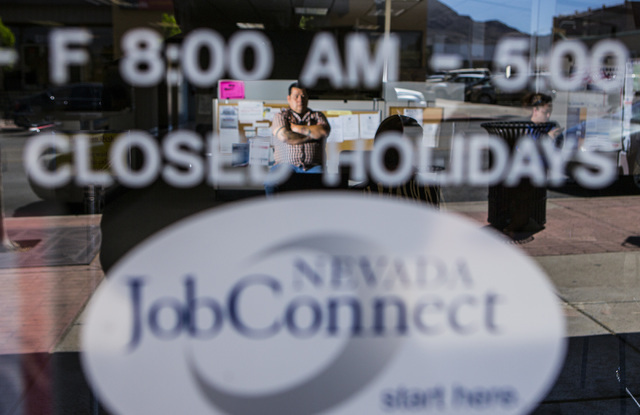 Thomas Standingbear waits to be called for assistances at Nevada JobConnect, 119 S. Water Street in Henderson, Nev. on Wednesday, April 15, 2015. (Jeff Scheid/Las Vegas Review-Journal) Follow Jeff ...