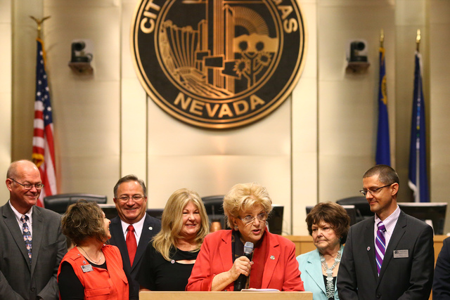 Las Vegas Mayor Carolyn Goodman speaks at the start of a city council meeting at Las Vegas City Hall on June 15, 2016. (Bridget Bennett/Las Vegas Review-Journal) Follow @bridgetkbennett