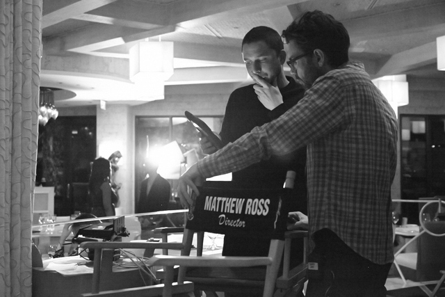 Writer-director Matthew Ross, left, talks with Jay Van Hoy, one of "Frank & Lola's" producers, on the set. (Courtesy)