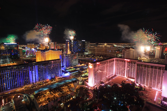Fireworks explode over the Strip in this view from the High Roller Thursday, Jan.1, 2015. (Sam Morris/Las Vegas Review-Journal)