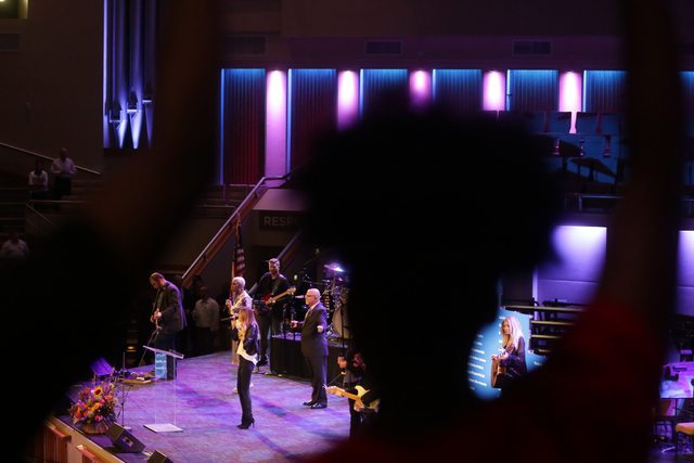 The praise team leads a service to honor victims of the Orlando nightclub shooting at the First Baptist Orlando Church in Orlando, Florida on Tuesday, June 14, 2016. (Rachel Aston/Las Vegas Review ...