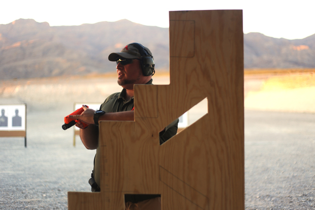 Eric Loden, an Adapt instructor,  instructs a class on how to shoot with a barricade wall on Friday, June 24, 2016 at the Clark County Shooting Complex in Las Vegas. Rachel Aston/Las Vegas Review- ...