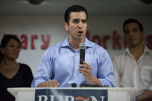 Democratic Congressional District 4 candidate Ruben Kihuen speaks during his election night watch party at Culinary Workers Union Local 226 in Las Vegas on Tuesday, June 14, 2016. (Loren Townsley/ ...