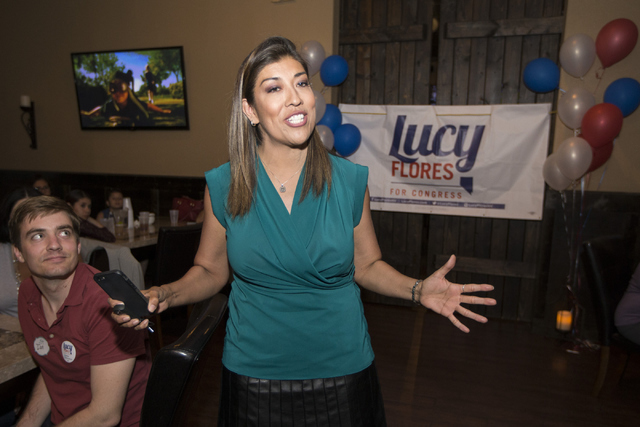 Democratic Congressional District 4 candidate Lucy Flores  speaks to supporters during her election night party at Aces & Ales on Tuesday, June 14, 2016, in Las Vegas. Erik Verduzco/Las Vegas  ...