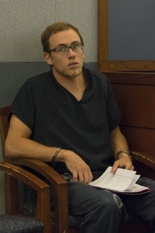 Desert Pines High School teacher Jonathan Scheaffer appears in court at the Regional Justice Center in Las Vegas Monday, June 6, 2016. Scheaffer is being charged with sex with a student. (Jason Og ...