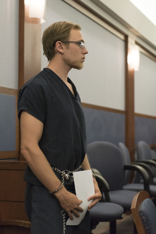 Desert Pines High School teacher Jonathan Scheaffer appears in court at the Regional Justice Center in Las Vegas Monday, June 6, 2016. Scheaffer is being charged with sex with a student. (Jason Og ...
