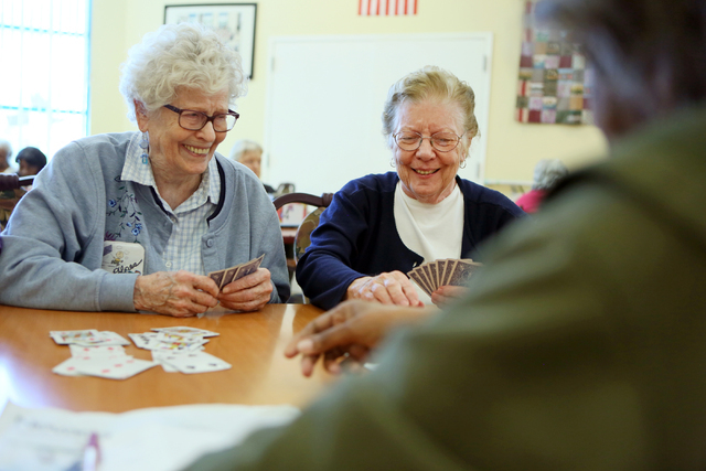 Dolores Johnson, left, and Patricia Schreiber play cards with friends at Nevada Senior Services' Adult Day Care Center Wednesday, June 1, 2016, in Las Vegas. &quot;The people that work here ar ...