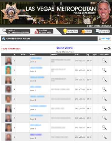 Screen grab off of Las Vegas police sex offender website.