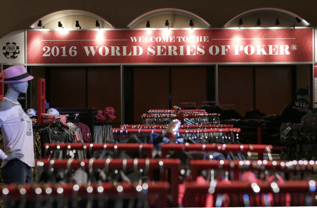 Welcome to the 2016 World Series of Poker sign is shown on Monday May 30, 2016, at the Rio hotel-casino's Convention Center where the WSOP will be held from May 31 to Oct. 3. (Bizuayehu Tesfaye/La ...