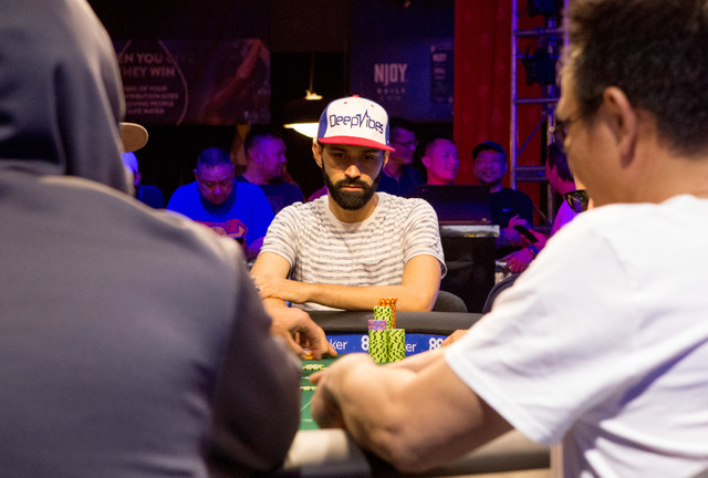 Andrew Moreno plays in the final nine in the World Series of Poker "Monster Stack" event at the Rio Convention Center in Las Vegas on Tuesday, June 28, 2016. (Elizabeth Brumley/Las Vegas Review-Jo ...