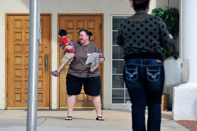 Child specialist Nadine Wright greets one of the resident foster children on the campus of St. Jude's Ranch for Children in Boulder City on Friday, Feb. 6, 2015. (David Becker/Las Vegas Review-Jou ...
