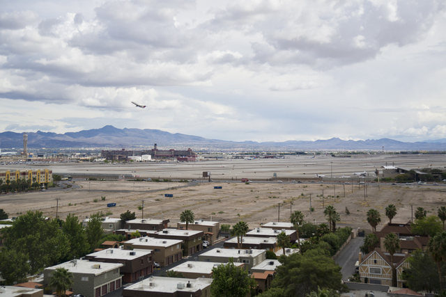 A vacant lot near the northeast corner of Tropicana Boulevard and Koval Lane is seen from the top floor of Wyndham Grand Desert on Monday, April 11, 2016. The lot is the proposed location for a do ...