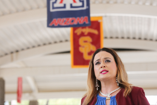 Monaco Middle School Principal Lisa Medina talks about the success of her school in recruiting and keeping teachers at Monaco Middle School in Las Vegas on Thursday, May 26, 2016. (Brett Le Blanc/ ...
