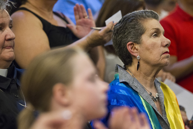 Rabbi Yocheved Mintz attends a candle light vigil to honor victims of the Orlando mass shooting at the The Gay and Lesbian Community Center of Southern Nevada on Sunday, June 12, 2016, in Las Vega ...