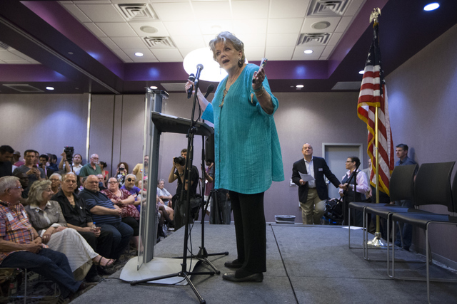 Las Vegas Mayor Carolyn Goodman speaks during a candle light vigil honoring victims of the Orlando mass shooting at the The Gay and Lesbian Community Center of Southern Nevada on Sunday, June 12, ...