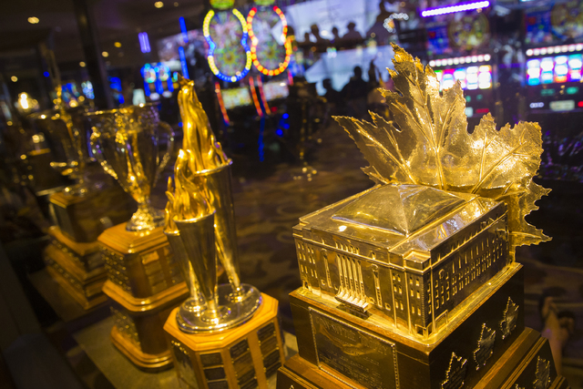 The Conn Smythe Trophy on display Monday, June 20, 2016 at the Hard Rock Hotel in Las Vegas. (Benjamin Hager/Las Vegas Review-Journal)