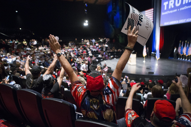 A supporter cheers during a campaign rally for Republican presidential candidate Donald Trump at the Treasure Island hotel-casino on Saturday, June 18, 2016, in Las Vegas. Erik Verduzco/Las Vegas  ...