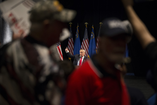 Republican presidential candidate Donald Trump speaks during a campaign rally at the Treasure Island hotel-casino on Saturday, June 18, 2016, in Las Vegas. Erik Verduzco/Las Vegas Review-Journal F ...