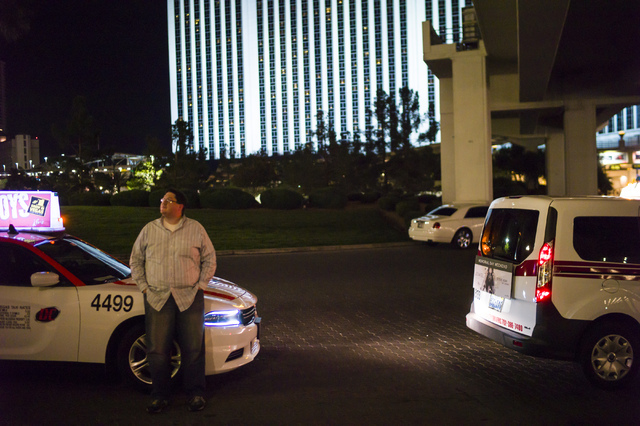 Desert Cab taxi driver Andrew Gnatovich waits to pick up passengers at the Westgate hotel-casino in Las Vegas on Wednesday, May 4, 2016. (Chase Stevens/Las Vegas Review-Journal) Follow @csstevens ...