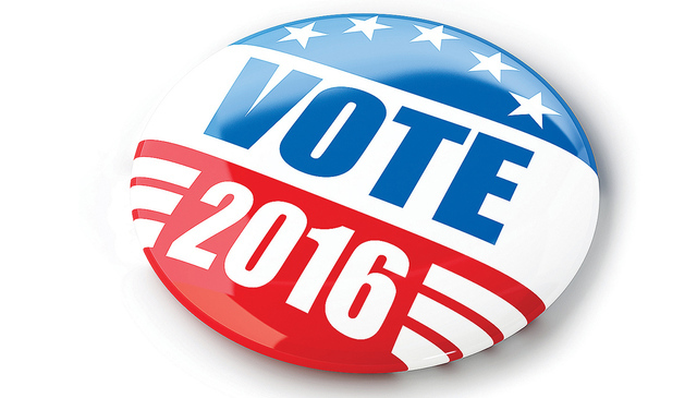 Vote election campaign badge button for 2016. 3d Illustrations on a white background