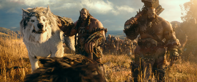 (L to R) Orc chieftain Durotan (TOBY KEBBELL) leads his Frostwolf Clan alongside his second-in-command, Orgrim (ROB KAZINSKY), in Legendary Pictures and Universal Pictures' "Warcraft." (Legendary  ...