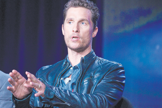 Matthew McConaughey talks during the panel discussion for the TV show "True Detective" in 2014. He told "E! News Thursday" it would be fun to turn up in Channing Tatum's show “Magic Mike Live La ...