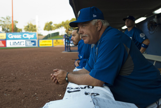 Las Vegas 51s manager Wally Backman (6) looks out at the field during their game against the Sacramento River Cats at Cashman Field in Las Vegas Thursday, April 14, 2016. (Daniel Clark/Las Vegas R ...