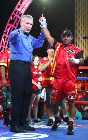 Jeremy "J-Flash" Nichols wins the fight against Adam Vasquez during the Knockout Night at the D on June 10, 2016, in downtown Las Vegas. (Loren Townsley/Las Vegas Review-Journal) Follow @lorentownsley