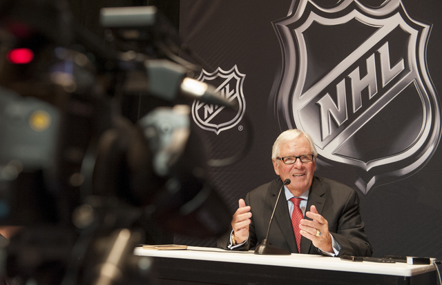 New Las Vegas National Hockey League (NHL) team owner Bill Foley speaks to the media in a news conference held at the Encore at Wynn Las Vegas on Wednesday, June 22, 2016. NHL Commissioner Gary Be ...