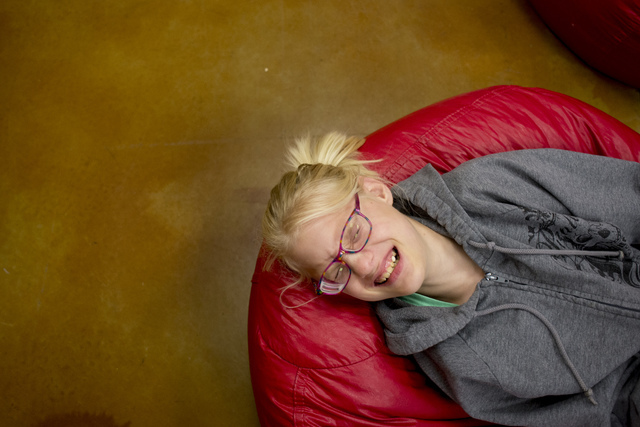 Kristlynn Allison, 9, laughs at a joke she told during snack time at Nevada Blind Children's Foundation Learning Center in Las Vegas June 16. Bridget Bennett/View