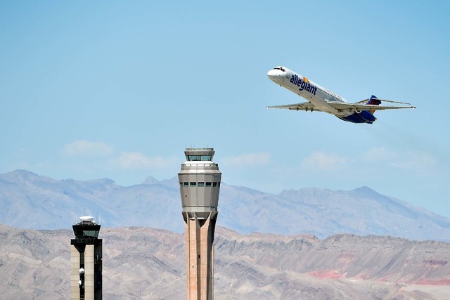 An Allegiant Air passenger jet takes off from McCarran International Airport. (David Becker/Las Vegas Review-Journal)