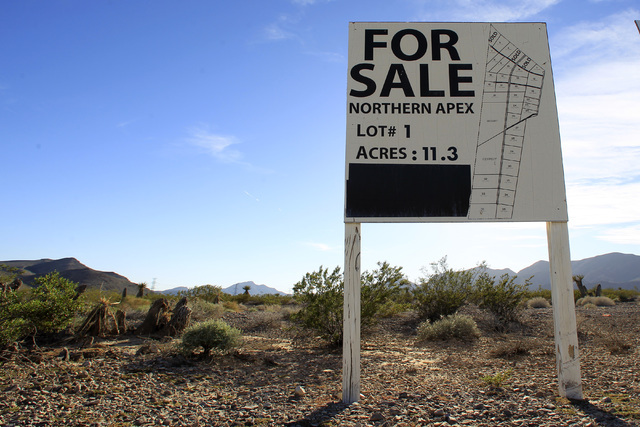 A for sale sign is seen near the Apex Industrial Park Thursday, Oct. 23, 2014. (Sam Morris/Las Vegas Review-Journal)