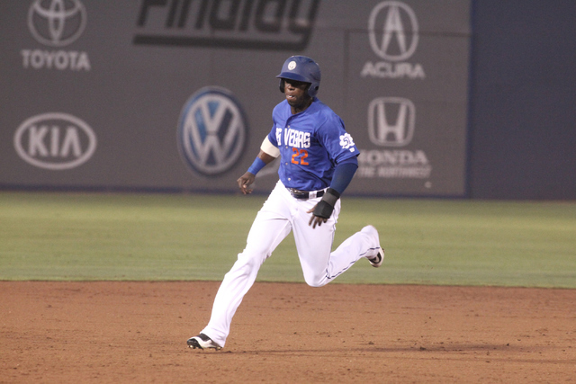 Las Vegas 51s outfielder Roger Bernadina rounds second base during the 51s 16-8 victory over the Sacramento River Cats at Cashman Field in Las Vegas on Saturday, June 25, 2016. (Loren Townsley/Las ...